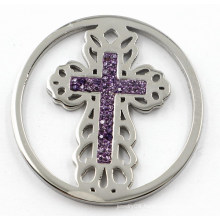 Silver Cross Coin Plate with Purple Crystal